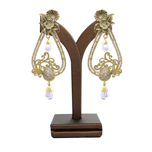 Custom Luxury <b>Artificial</b> Luxury Wedding Earrings Elegant AD Matte Plated Brass Traditional AD Dangle Jewelry Reliable Supplier - Product Image 1