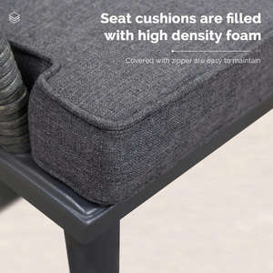 Ensemble de salle à manger d'extérieur moderne en acier inoxydable 8 pièces, durable, imperméable, écologique, table confortable, chaises en corde, hôtel, appartement - Product Image 3