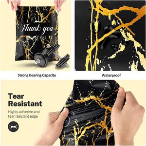 Lot de 100 sacs polymailers de remerciement 25x33cm, auto-adhésifs, étanches, durables, 2,3 mil, noir et or marbré - Product Image 4