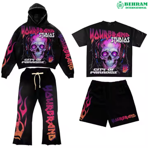 450 GSM Pullover Hoodie Set Distressed Acid Wash Sun Faded Unisex Heavyweight 100% Cotton Eco-Friendly <b>Tracksuit</b> & Sweat Pants - Product Image 4