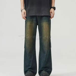 Pantalones Holgados de Estilo Urbano para Hombre, Diseño Personalizado de Alta Calidad, Transpirables, Estilo Casual, Rectos, Ligeros, Color Oscuro Medio, 100% Algodón - Product Image 3