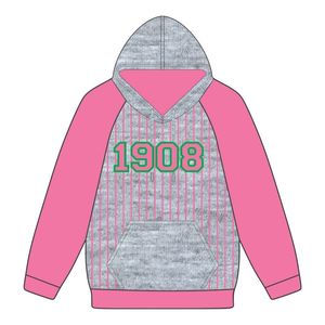 1908 Grey Body Pink Raglan Pinstripes Pullover Sudadera con capucha Mezcla de algodón Hermandad de mujeres griega Ropa personalizada Divine Nine HBCU Greek Life - Product Image 2