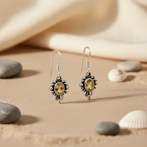 Boucles d'oreilles pendantes et clous en argent 925 pour femmes, bijoux tendance en quartz et pierres précieuses avec citrine pour fiançailles - Product Image 3