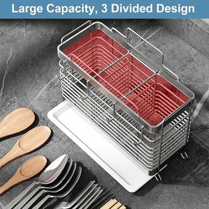 Steel <b>Utensil</b> Drying <b>Rack</b> with Drain Organizer Spatula For Chopsticks Spoons Holder Forks Knives Flatware Storage - Product Image 3