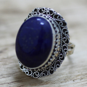 Swirling Sky 925 Sterling Silver Wedding <b>Ring</b> Unique Design Hand Made Sterling Silver <b>Lapis</b> <b>Lazuli</b> Cocktail <b>Ring</b> Trendy Gift - Product Image 5