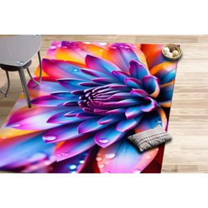 Tapis imprimé style jardin vibrant avec motifs floraux colorés et gouttes d'eau, tapis en chenille - Product Image 5