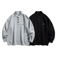 Pull en maille à col montant, 3 boutons, coupe ample, bordures côtelées, vêtements en maille décontractés pour hommes, automne-hiver