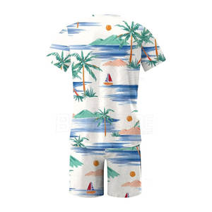 เซ็ตเสื้อยืด & กางเกงขาสั้นลำลองสำหรับผู้ชายผ้าโพลีเอสเตอร์/ ผ้าฝ้ายแบบพอดีตัวระบายอากาศฤดูร้อน - Product Image 2