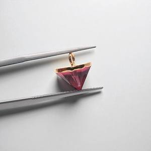 Cone Shape Pink <b>Tourmaline</b> 10x11 MM Gemstone Point Gold Plated Single Bail Charm Pendant - Product Image 1