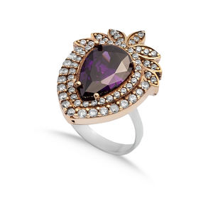 แหวนรูปสตรอเบอร์รี่หินอเมทิสต์ CZ เครื่องประดับตุรกีออตโตมันเครื่องประดับเงินแท้แบบแฮนด์เมดขายส่ง - Product Image 1