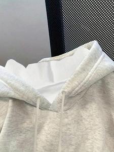 Hiver 2025 Sweat à capuche pour femmes et adolescentes, gris, à carreaux nautiques, écologique, coupe-vent, doublé polaire, avec logo, doux, décontracté, 360g - Product Image 4