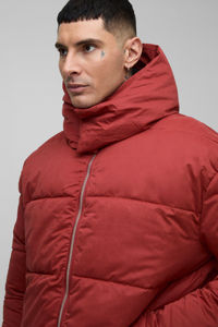 New Arrival Custom Logo 2-<b>Way</b> Zip Adjustable Hem Winter Hooded Puffer Jacket Elastic Cuffs Zip Pockets Outerwear <b>Men's</b> Jackets - Product Image 6