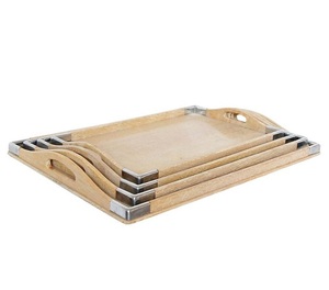 Grand bol à pâte en bois rectangulaire Plateau décoratif rustique sculpté à la main avec un design traditionnel pour la présentation de bougies ou la décoration intérieure - Product Image 2