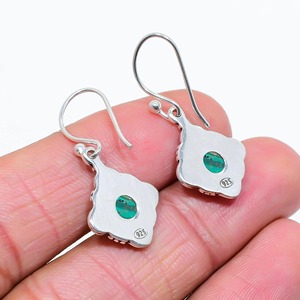 Boucles d'oreilles de style bohème plaqué argent sterling 925 à la mode pierre précieuse malachite verte pierre naturelle lunette anniversaire - Product Image 4