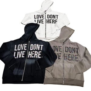 Nouveau design personnalisé, sweat à capuche d'été vintage délavé avec graphique imprimé par transfert thermique, effet vieilli, strass et poche zippée, 100% Polyester - Product Image 1