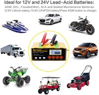 Chargeur de batterie 12-24V avec affichage LED et pince de connexion pour batteries de voiture et de moto
