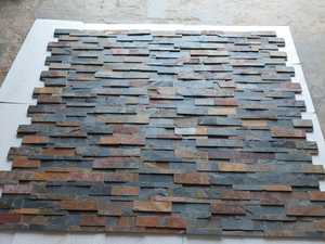 Panneaux de grand livre indiens multicolores modernes en ardoise Jak Face fendue en forme de Z Surface naturelle Revêtement mural décoratif en pierre empilée - Product Image 2