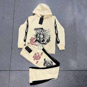 Custom Two Piece Sets Full Face Zip up Hoodie Set Stacked <b>Pant</b> Sets Men Tracksuit 2023 Tracksuit Raw Hem - Product Image 6