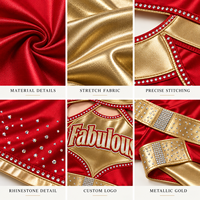 Ensemble de compétition personnalisé pour cheerleaders All Star : Haut court à manches longues et épaules dénudées, orné de strass métalliques brillants, et mini-jupe