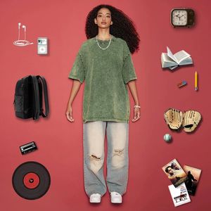 Verano 285G Heavy Wash Batik cuello redondo manga corta American Vintage Heavyweight Acid Wash camiseta para hombres - Product Image 4