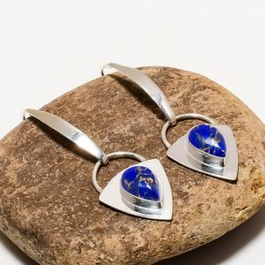 Pendientes colgantes de cobre y lapislázuli, plata de ley 925, joyería de piedras preciosas hecha a mano, regalo de lujo para mujer - Product Image 5
