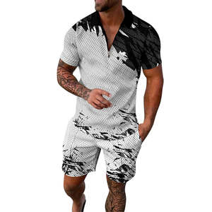 <b>Men's</b> High Street Breathable Two-Piece Summer Outfits Wholesale <b>Short</b> Sleeve Casual Shirt <b>Shorts</b> Sets <b>Zip</b> <b>Zip</b> Tracksuit Lounge - Product Image 1