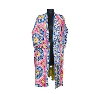 Bata de Estilo Kimono Japonés para Mujer, Bordada con Flores Kantha, Térmica, Multicolor, Hecha a Mano, de Algodón, Manga Larga, para Invierno y Verano - Product Image 2