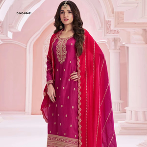 Vêtements de mariage de créateur traditionnel indien Costume Sharara de travail de séquence de broderie pour femmes pour les mariages et les vêtements pakistanais - Product Image 1
