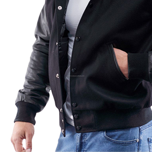 Veste bomber universitaire rétro unisexe de qualité supérieure, coupe-vent, à capuche, patchwork, corps en laine, manches en similicuir, style Letterman, pour équipes universitaires - Product Image 5