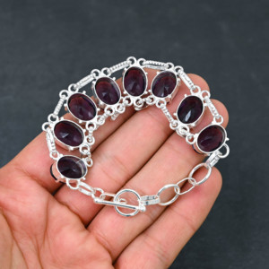 Laboratorio creado amatista púrpura piedra preciosa hecha a mano 925 cadena plateada estilo pulsera diseñador joyería regalo para mujeres 7 a 8 pulgadas - Product Image 3