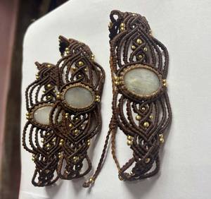 Pulsera de Macramé con Piedras Preciosas de Larimar, Hecha a Mano, Estilo Bohemio, Múltiples Formas, 20 a 25mm, Hilos de Colores Mezclados, Pulsera de Amistad Personalizada - Product Image 5