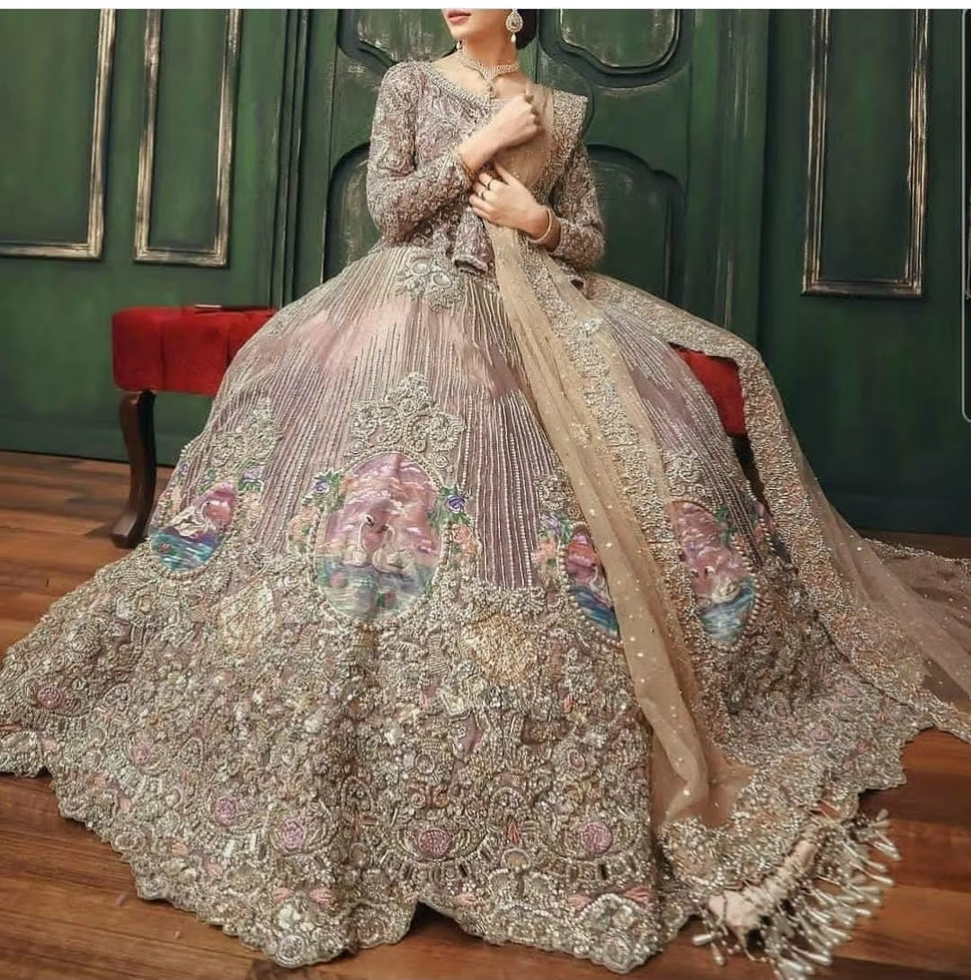 Beautiful Bridal Floor-Length Dress with Crystal Bead Embellishments for Weddings | Custom Designs Available Beautiful Bridal Floor-Length Dress with Crystal Bead Embellishments for Weddings | Custom Designs Available