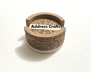 Posavasos antideslizantes de madera y mármol de diseñador Precio directo de fábrica al por mayor Nueva llegada Estilo de mármol 4 piezas Juego de posavasos con soporte - Product Image 2