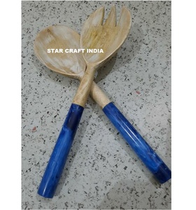 Modern Decorative Wood <b>Salad</b> <b>Server</b> Handmade With Marble Handle Unique Design Flatware Spoon & Fork Home Kitchen and Restaurant - Product Image 3