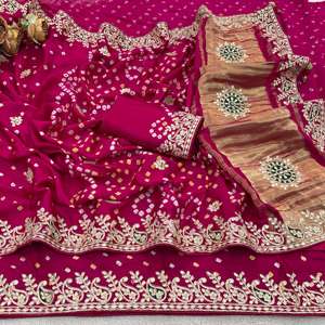 Sari pour femme en soie Gaji avec travail Bandhani Gota Pati, Pallu en Lagadi Patta pur fait main, entièrement orné de Bandhej, fabriqué en Inde - Product Image 3