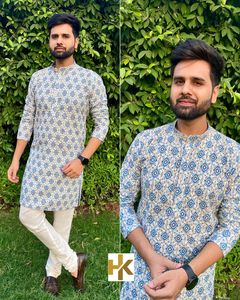 Venta caliente diseñador algodón Chikankari impresión Digital hombres Kurta pijama para ropa festiva indio paquistaní ropa India exportación - Product Image 2
