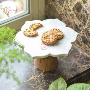 Support à gâteau en marbre avec socle en bois support à gâteau en forme de fleur pour fête d'anniversaire intérieur décor à la maison vaisselle porte-gâteau romantique - Product Image 5