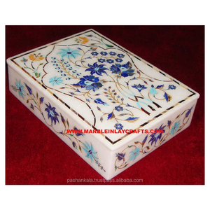 Handmade Unique Design <b>White</b> Marble Inlay Jewellery <b>Box</b> Rectangular Shape Multi Color Used Home Decoration And <b>Gifting</b> Purpose - Product Image 1