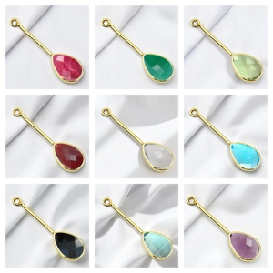 28x9mm forme de poire à facettes améthyste pierres précieuses bricolage boucles d'oreilles breloques plaqué or lunette ensemble fournitures de fabrication de bijoux - Product Image 4