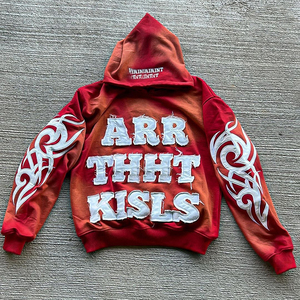 Vintage hommes en détresse Patch brodé survêtement & sweat à capuche Streetwear et sweat soleil fondu acide lavage survêtements - Product Image 6