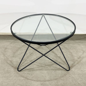 Modern Round Glass <b>Coffee</b> <b>Table</b> with V-Shaped <b>Legs</b> 60x60x45cm Durable Sintered Stone & Metal Set TT68083 - Product Image 3
