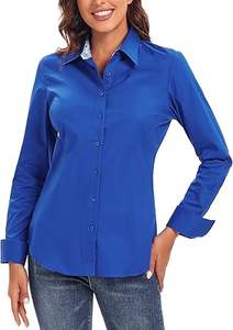 Camisa de manga larga de negocios directa de fábrica Camisa de algodón de mujer solapa de satén manga larga Oficina - Product Image 3