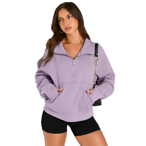 Sweat-shirt femme de haute qualité demi-fermeture éclair pull court quart fermeture éclair à capuche automne vêtements personnalisés 380 gsm 100% coton - Product Image 4