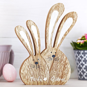 Vente en gros de 2 lapins de Pâques en bois naturel, belles figurines décoratives pour Pâques fabriquées à la main au Vietnam - Product Image 5