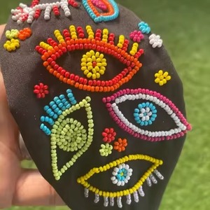 Soft Fabric Hairband With Seed Beads Embroidery Art Unique Beaded Hairband With Handmade Embroidery Look - Product Image 1