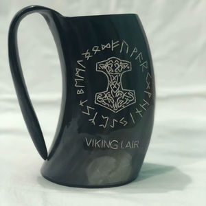 Eco-Friendly Natural Horn Mug Handmade Artisan Crafted Viking/Rustic Flower-Style Drinking Vessel Durable Smooth Polish Home Bar - Product Image 1