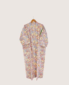 Bata Larga Estampada Floral para Mujer con Cuello Mandarín, Manga Tres Cuartos, 100% Algodón Suave, Estilo Casual de Primavera con Cordón Ajustable - Product Image 2