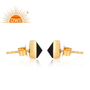 Última tendencia Plata esterlina 18K chapado en oro negro Onyx piedra preciosa Triangular diseño Stud pendiente joyería personalizada para mujer - Product Image 3