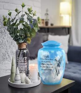 Ángel grabado en azul gradiente urna para cenizas humanas adulto mujer hombre urna decorativa para cenizas para hombres mujeres tamaño personalizado - Product Image 4