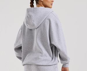 Sudadera con capucha en blanco de Color sólido de gran tamaño con cremallera de lana de algodón 100% hecha a medida, ropa informal, ropa de invierno de peso pesado, sudaderas con capucha para mujer - Product Image 4